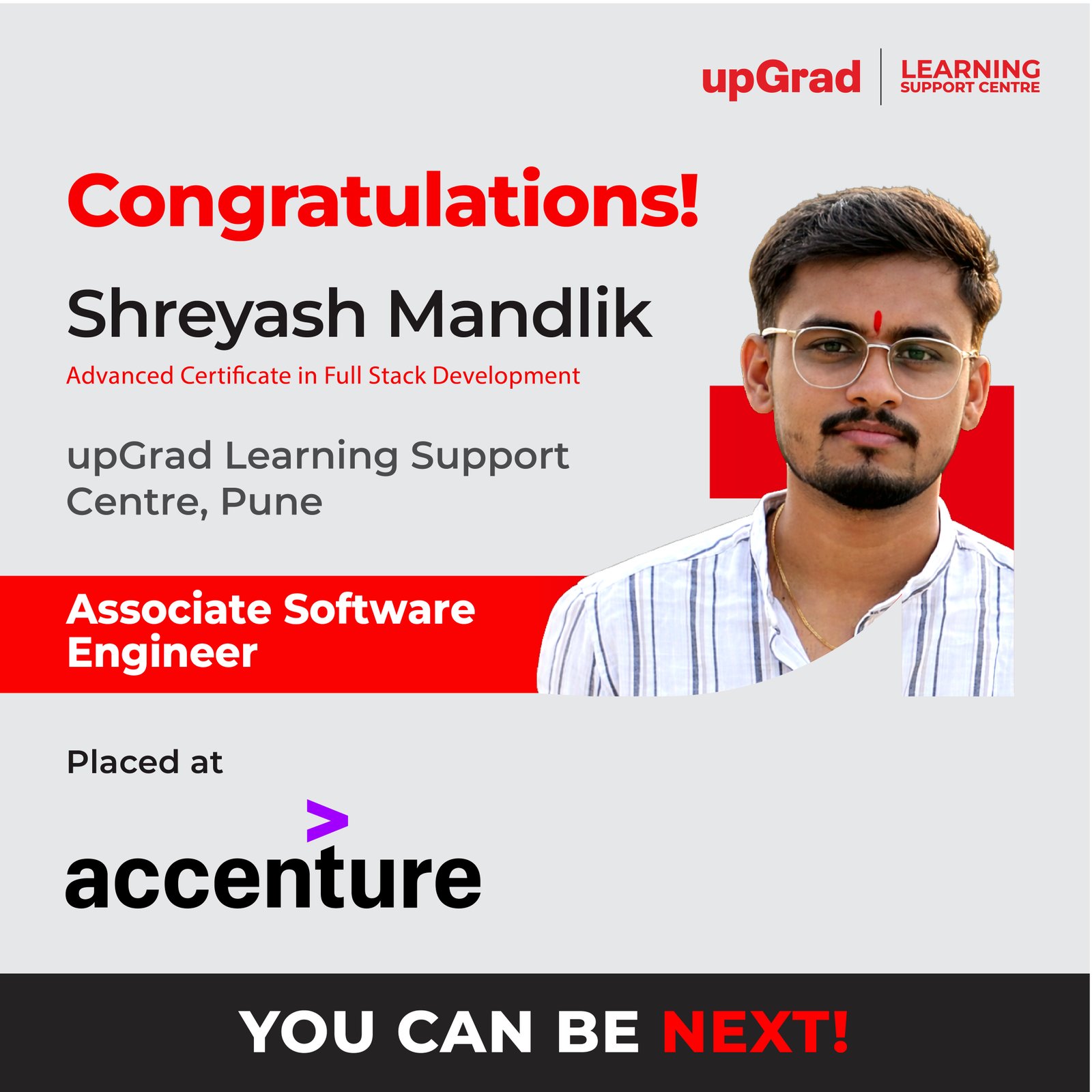 Shreyash Mandlik Placed at Accenture as Associate Software Engineer